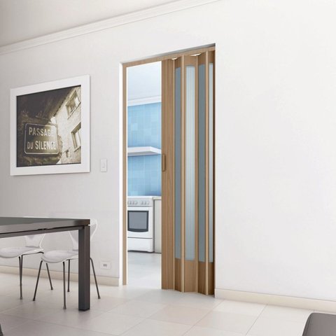 Porta Sanfonada de PVC 210cm x 72cm Plastporta Bcf Marrom/Castanho com Translucido