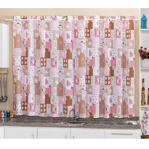 cortina para cozinha bule em tecido oxford 2,40x1,50