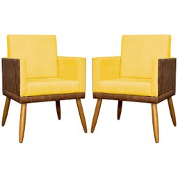 Kit 2 Poltronas Decorativa para Sala Recepção Escritório Consultório Lis Corino Peroba e Suede - 1