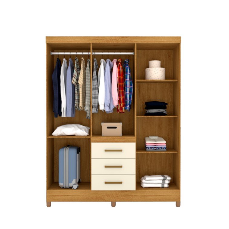 JAM  MADE×PORTER Guarda Roupa Casal Porto 6 Portas 3 Gavetas - Mopar Freijó com Off