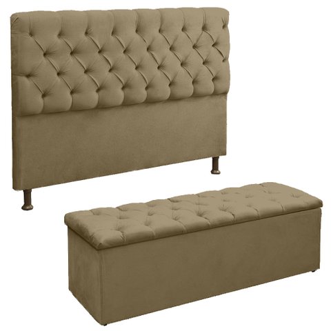 Jogo Cabeceira e Sapateira Recamier Lana para Cama Box Solteiro 90 Cm - Sv Decor:capuccino