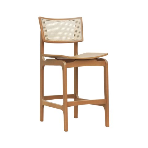 Banqueta Alta Bistrô Apollo Encosto Telinha Natural e Assento Anatômico - Natural Madeira