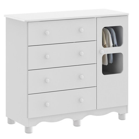 Comoda Infantil 1 Porta 4 Gavetas Uli - Moveis Peroba Branco Brilho