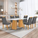 Ver imagem 1 de Conjunto Mesa Stella Ripada 170cm com 6 Cadeiras Stella Tampo Smart Plus com Vidro