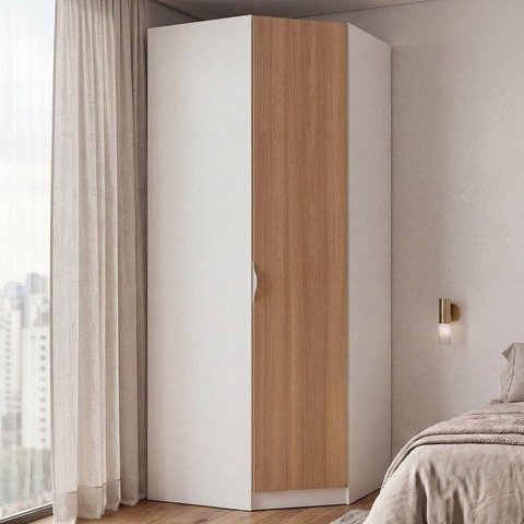 Guarda Roupa Planejado de Canto Obliquo 1 Porta Hera CabeCasa MadeiraOriginals Branco Algodão/Louro