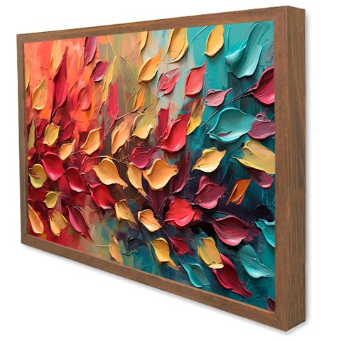 Quadro Decorativo Floral Luxo Pétalas Multicoloridas em Moldura Caixa Tacolado Moldura Caixa Alta 4,