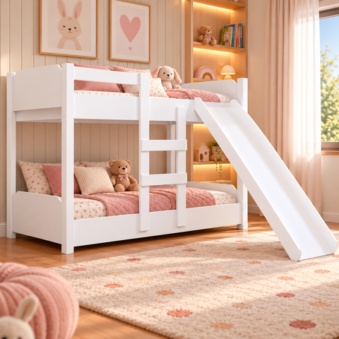 Beliche Infantil com Escorregador Bicama Divertida 1,50 m Mini Cama Branca