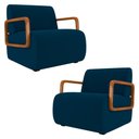Ver imagem 1 de Poltrona Decorativa Orgânica para Sala Kit 2 Belarus K04 Veludo Azul - Mpozenato