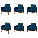 Ver imagem 1 de Kit 6 Poltronas Decorativa Florença Pés em Madeira Maciça Estofado Veludo - Azul