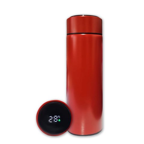 Garrafa Térmica Aço Inox com Termômetro Digital Led 500ml Vermelho