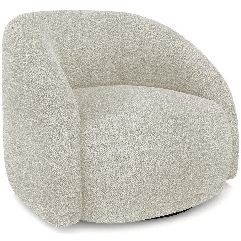 Poltrona Decorativa Giratória Angelina M03 Bouclê Bege Claro - Lyam Decor