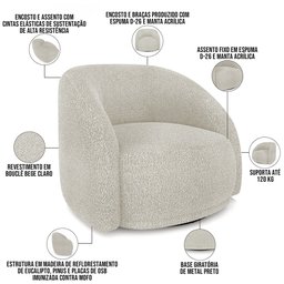 Poltrona Decorativa Giratória Angelina M03 Bouclê Bege Claro - Lyam Decor - 4