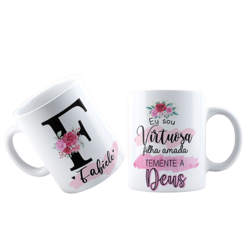 Canecas de Porcelana Personalizadas Alfabeto Evangelico Letra F