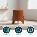 Ver imagem 3 de Puff Decorativo Eloah Redondo Assento Extra para Sala Quarto Suede Pufe com Pés de Madeira