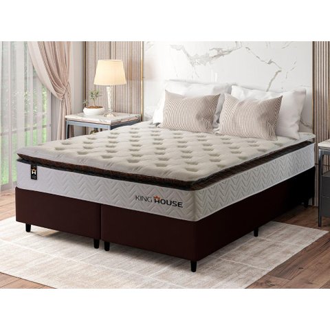 Conjunto Cama Box Queen c/ Molas Ensacadas New York Marrom 158x198x73