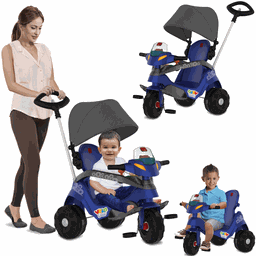 Triciclo Bandeirante Passeio e Pedal Velobaby com Capota Azul - 2