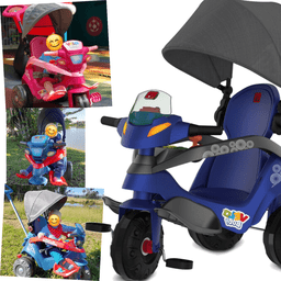 Triciclo Bandeirante Passeio e Pedal Velobaby com Capota Azul - 4