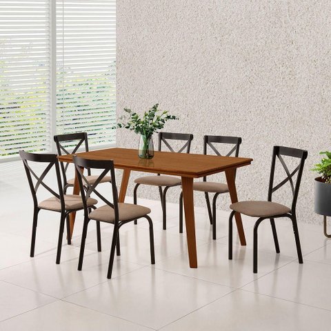 Mesa de Jantar Millena 6 Lugares Retangular Madeira Maciça 160cm