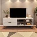 Ver imagem 1 de Rack Bancada Tv 75 Pol Mdf 2 Gavetas Cedro Off White Arly