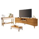 Ver imagem 1 de Rack Bancada Elara Cinamomo com Mesa de Centro Liz e Aparador Fiero Off White Cinamomo - Hb Móveis