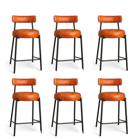 Banqueta de Cozinha Baixa com Encosto Industrial em Aço Kit 6 Londres Pu D03 - D’Rossi