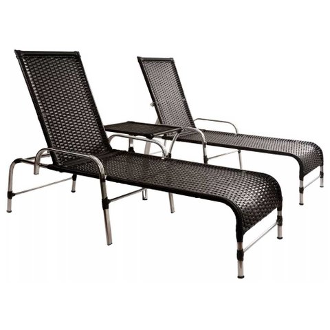 Kit 2 Espreguiçadeiras Catar e Mesa Garden Confortável para Piscina Trama Original