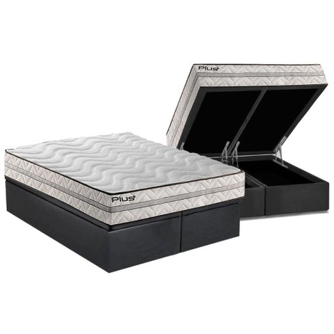 Cama Box Baú Casal: Colchão Espuma Paropas D33 Pasquale Plus Euro Pillow + Base CRC Suede Grey(