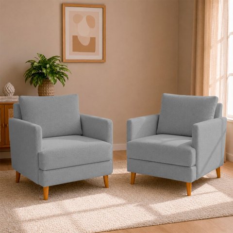 Kit 2 Poltronas Decorativas Serena para Sala Recepção Escritório Bouclé Premium Luxo Contemporâneas