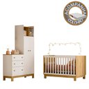 Ver imagem 2 de Berço Mini Cama e Roupeiro com Cômoda Qencanto Slim Freijó Branco Acetinado Qmovi + Colchão Ortobom