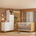 Ver imagem 1 de Berço Mini Cama e Roupeiro com Cômoda Qencanto Slim Freijó Branco Acetinado Qmovi + Colchão Ortobom