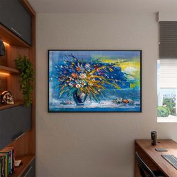 Quadro Decorativo Tela Canvas Abstrato Blue Vaso Com Moldura Preto - 150x100 cm - 3