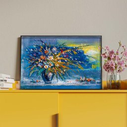 Quadro Decorativo Tela Canvas Abstrato Blue Vaso Com Moldura Preto - 150x100 cm - 4