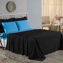 Ver imagem 1 de Jogo de Cama Casal Viúva Nobre 4 Peças Malha 100% Algodão - Preto / Turquesa