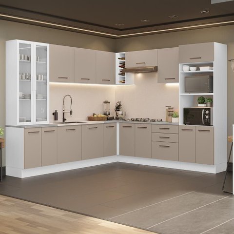 Armário de Cozinha Completa 549cm Branco/crema Agata Madesa 01 Branco/crema