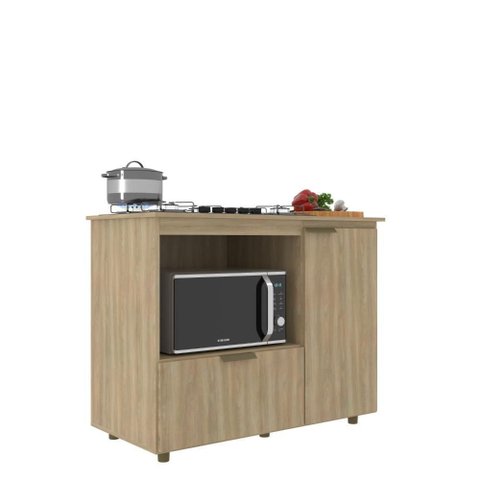 Balcão para Cooktop 5 Bocas 106cm com 2 Portas e Espaço para Forno Bigger J Carvalho Dourado/Marrom