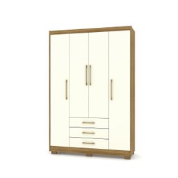 Guarda Roupa de Solteiro 4 Portas 3 Gavetas Nature Champanhe Espanha Vila Rica - 1 Guarda Roupa de Solteiro 4 Portas 3 Gavetas Nature Champanhe Espanha Vila Rica - 1