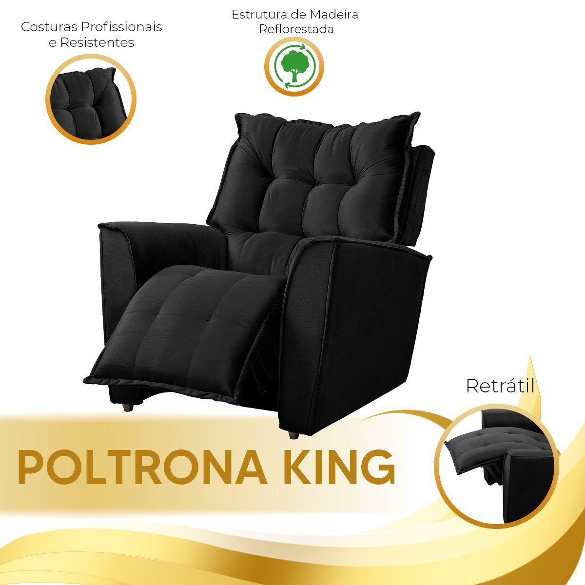 Poltrona do Papai Reclinável King Veludo Preto - Star Confort - 7