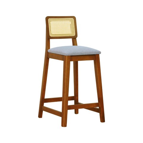 Banqueta Gabi Madeira Maciça Encosto Telinha C/ 68cm Altura -amêndoa- Linho Cinza Mescla Impermeável