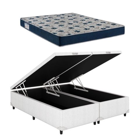 Cama Baú Casal Bipartido Branco Colchão Iso 60 D28 - Ortobom