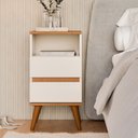 Ver imagem 2 de Conjunto 2 Mesas de Cabeceira Pop com 2 Gavetas e Pés Palito - Off White com Freijó