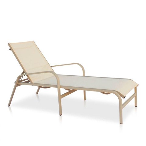 Espreguiçadeira Para Piscina, área Externa, Jardim, Varanda - Bege E Tela Sling Bege