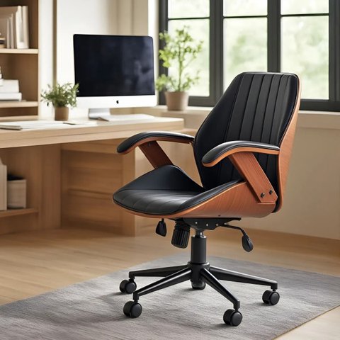 Cadeira de Escritório Ergonômica Giratória Diretor Executiva Couro Saragoça Office Cor:preto