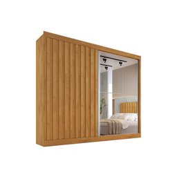 Guarda Roupa Casal 2 Portas de Correr (1 Ripada e 1 C/ Espelho) e 4 Gavetas Atlanta Peroba - Europa - 4