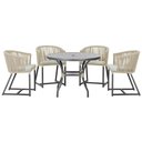 Ver imagem 1 de Mesa com 4 Cadeiras de Jantar Roma 100cm e Noronha em Aluminío Preto Corda Nautica Estofado 3 Trama