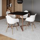 Ver imagem 1 de Mesa Industrial Jantar Preta Quadrada 90Cm Base Cobre V Com 4 Poltronas Brancas Madeira Preto