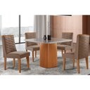 Ver imagem 1 de Conjunto: Mesa Sala Jantar Maldivas Tampo c/ Vidro Curvo 90cm+4 Cadeiras Dafne Madeira Naturale/Off