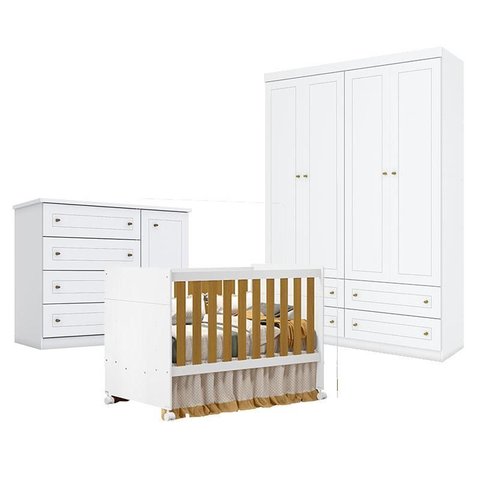 Quarto de Bebê Americano 4 Portas Com berço Americano Katatau Branco Acetinado Savana – Reller - Hen