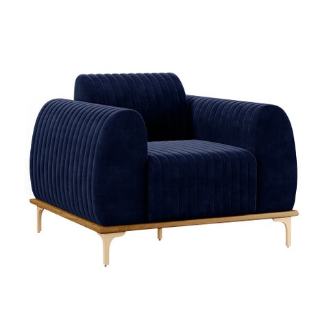 Poltrona Decorativa Sala de Estar Base de Madeira Euro Veludo Azul Marinho - Gran Belo