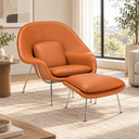 Ver imagem 1 de Poltrona Womb Chair com Puff em Couro Ecológico Laranja