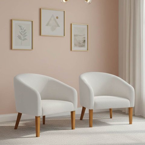 Poltrona Sala Decorativa Kit 2 Stella Pé Madeira Trapézio Castanho Bouclê D03 - D’Rossi